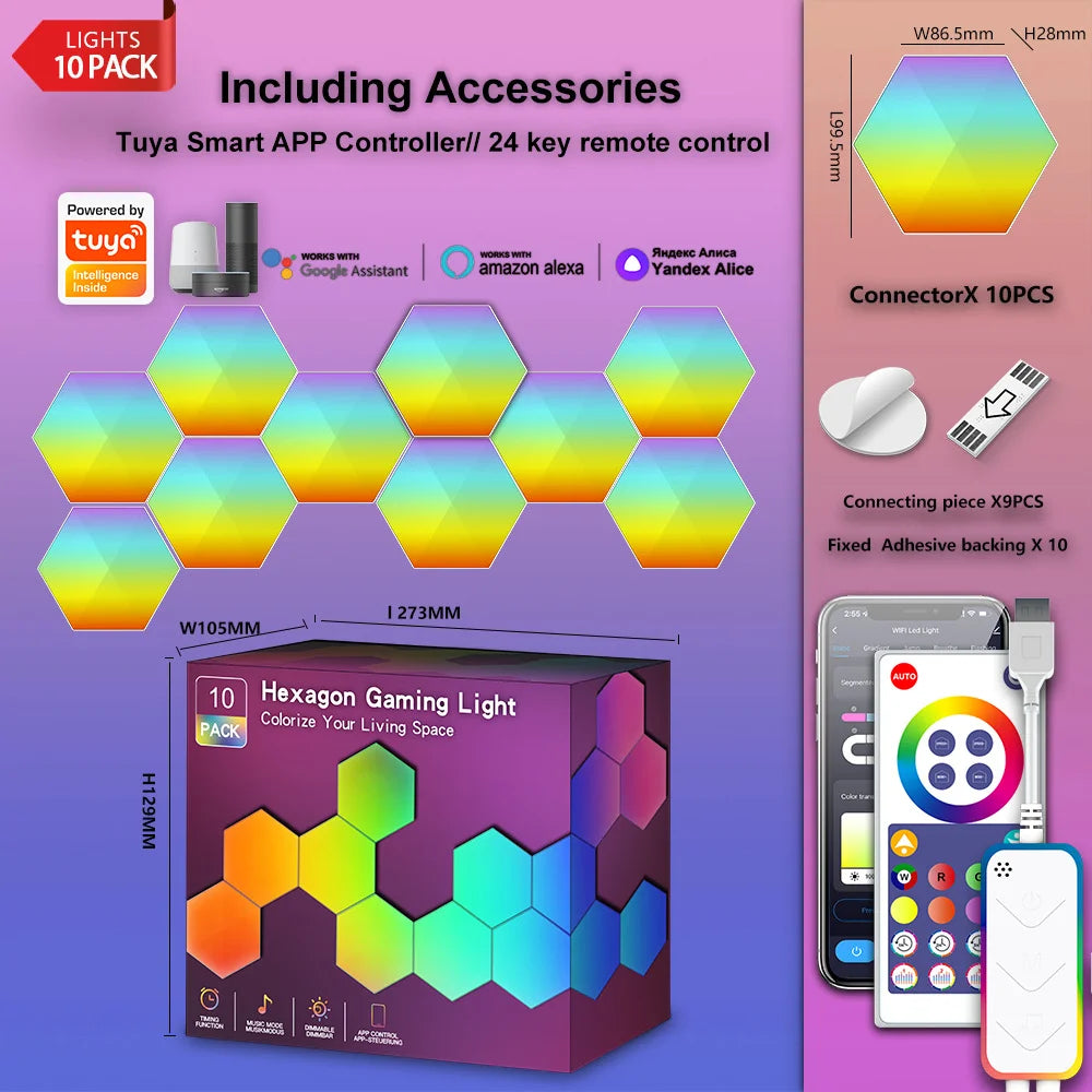 lampe murale hexagonale multicolore moderne télécommande ajustable ensembles variés portables