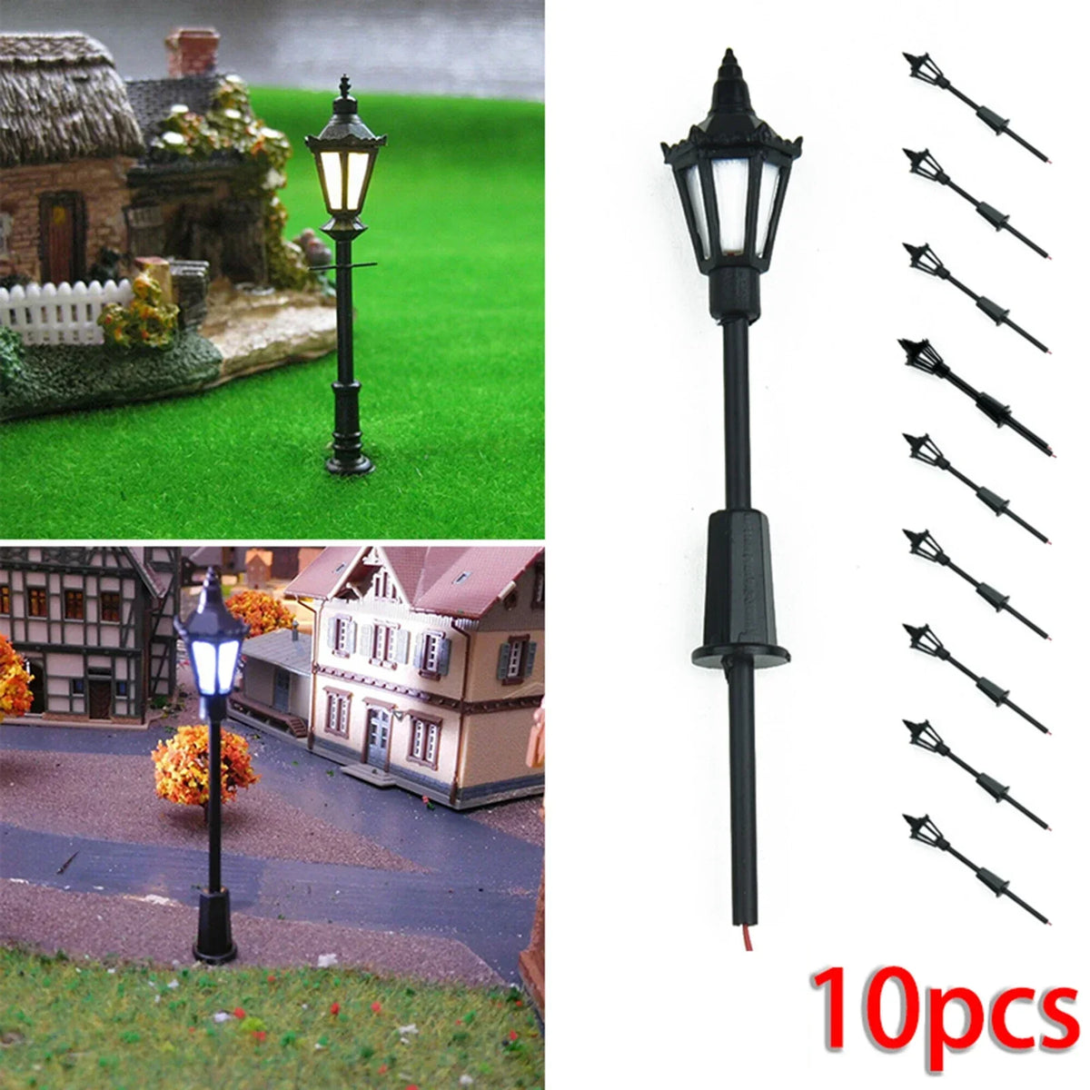lampes rue noires classiques poteaux lumineux plastique ensemble 10 pièces