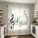 rideaux blanc noir motif musical clé sol moderne deux pièces translucides fenêtre chambreDecorationInterior