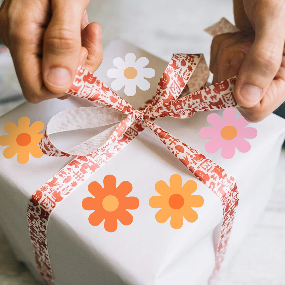 sticker autocollant fleur hippie boho orange rose blanc 500 unités festive decoration mariage anniversaireécoleévénement