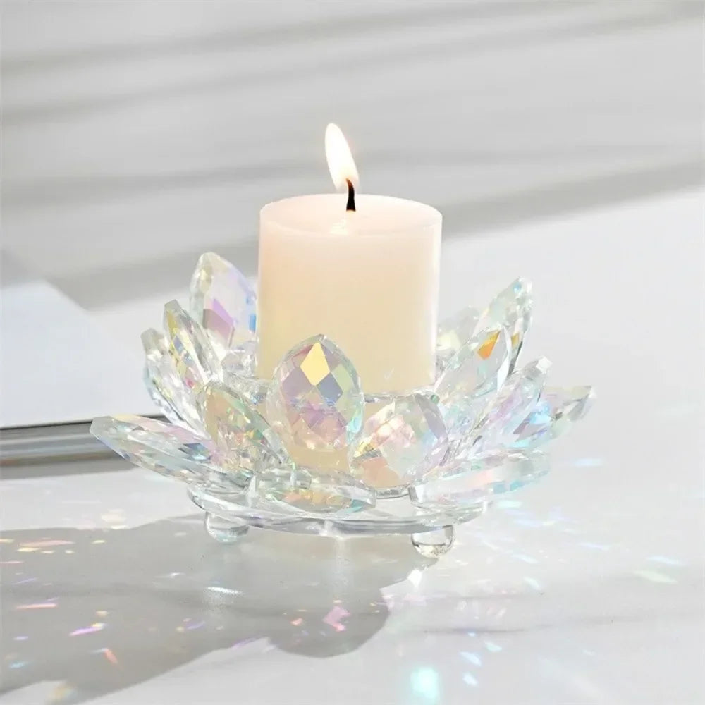 support bougie moderne transparent fleur lotus multicolore rose marron violet élégant décoration intérieure bougies