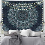 tapisserie murale mandala bohème bleu orange noir éléphant géométrique polyester rectangle