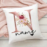 taie d'oreiller motif floral rose lettres initiales respectueux environnement moderne blanc
