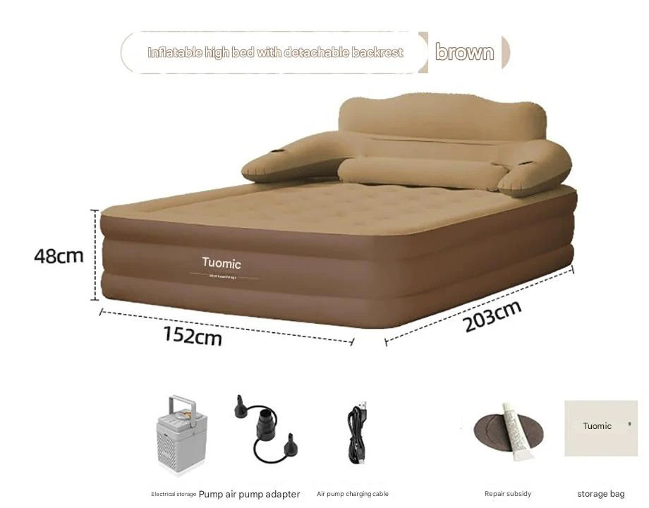 lit gonflable marron clair coussins tapis imperméables moderne confortable camping intérieur extérieur
