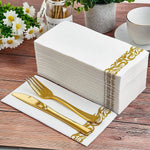 serviettes papier blanc or motif doré bordure classique salle bain événement festive