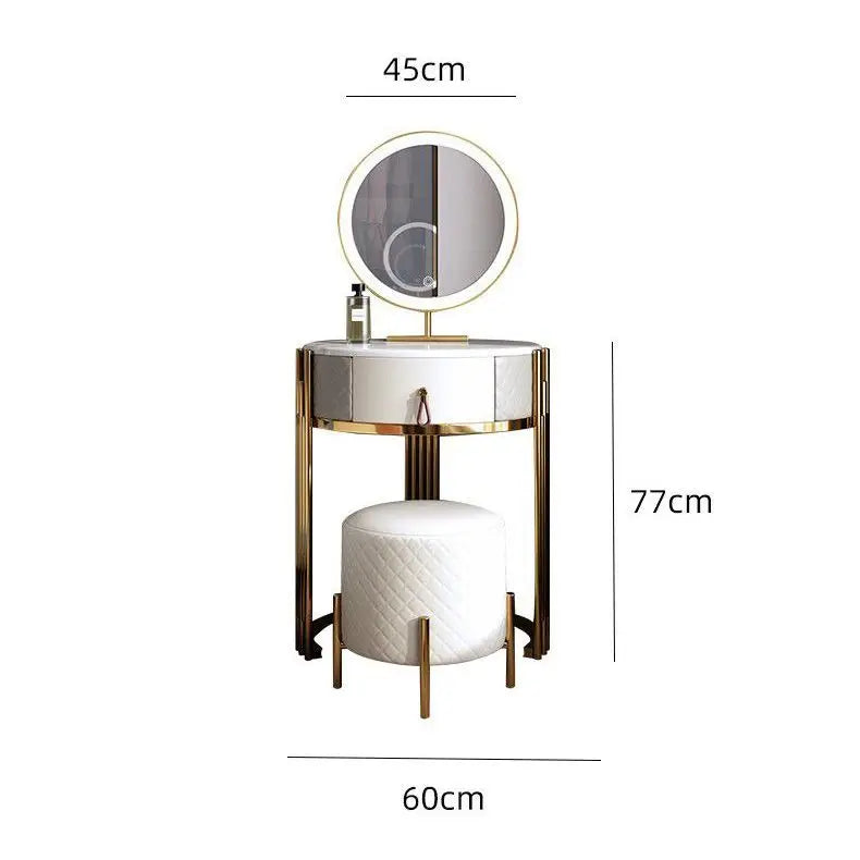 coiffeuse miroir pivotant tabouret assorti blanc gris doré moderne luxueux