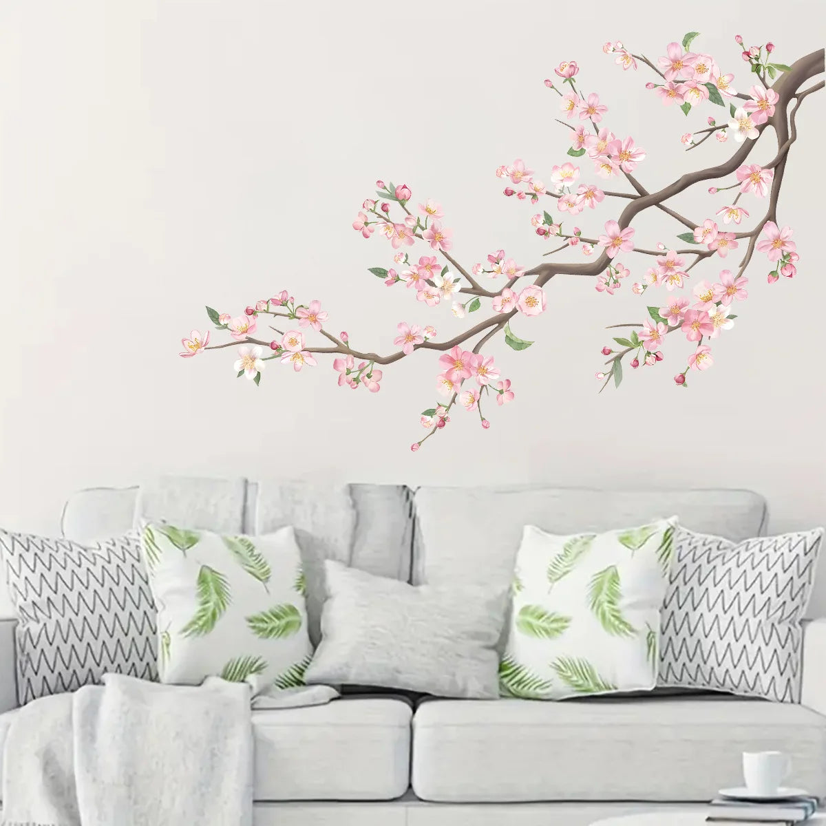 sticker mural fleur oiseau art floral deco chambre enfant deco maison bébé rose vert