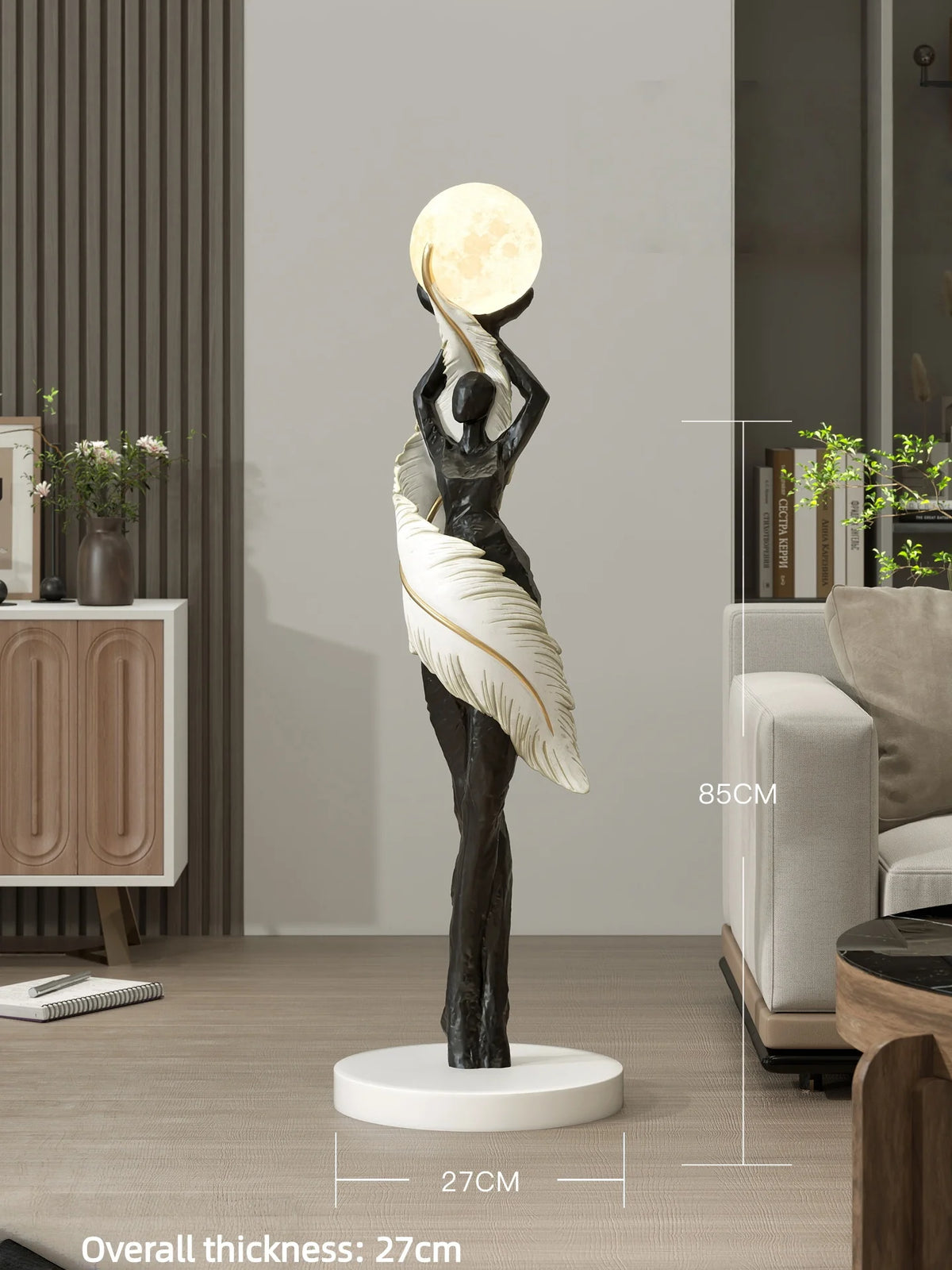 statue femme lune lampadaire moderne résine blanc noir bleu marron ondulé led minimaliste
