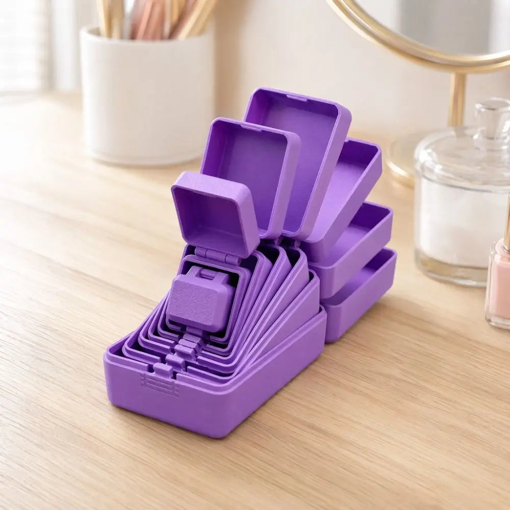 boîtes rangement bijoux violet bleu blanc modernes compartiments multiples plastique clips sécurisées