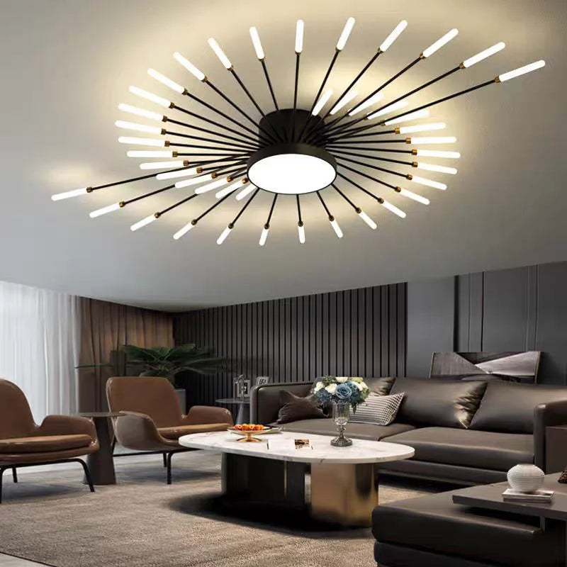 lustre moderne acrylique noir or rayons lumineux suspension salon chambre salle manger