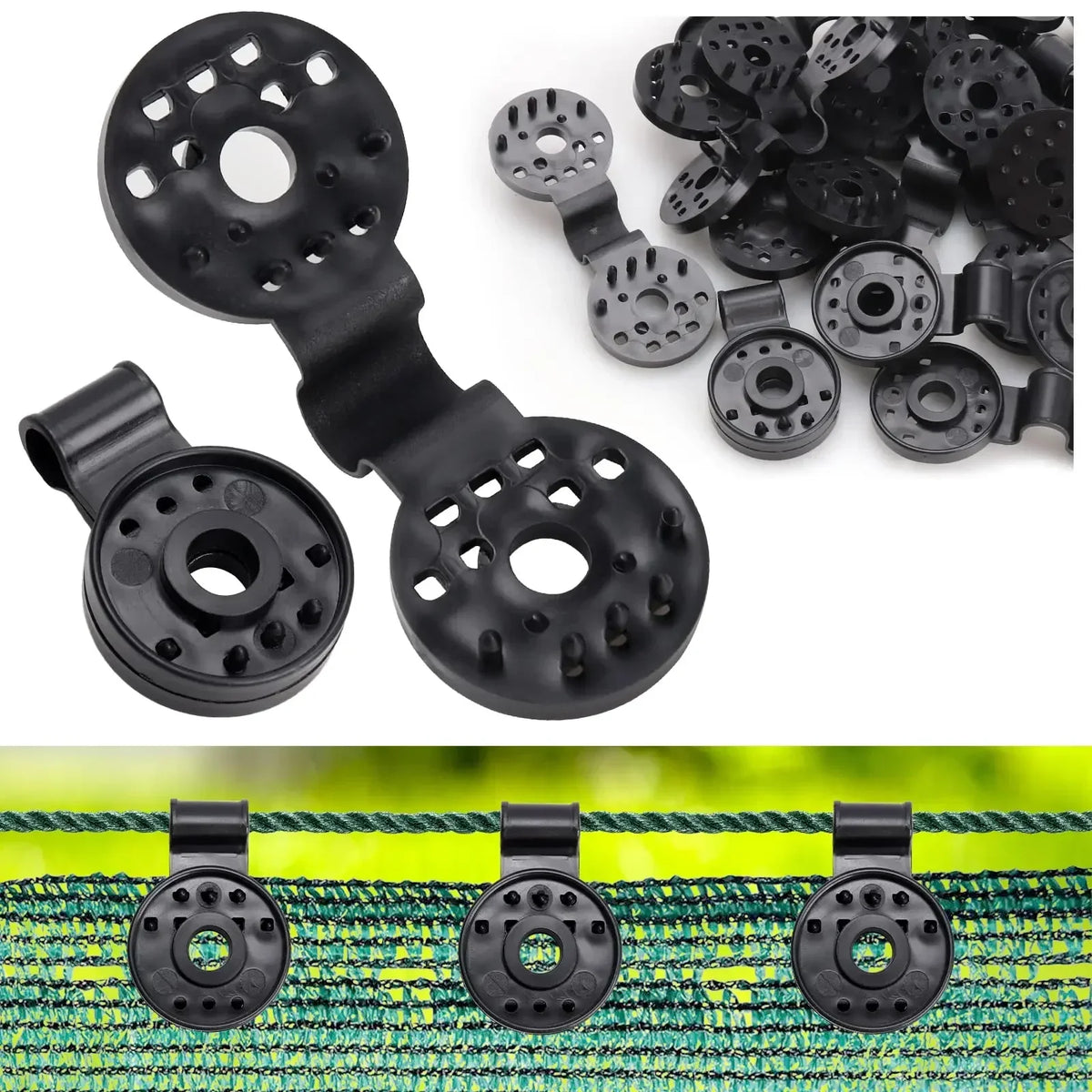 clips fixation tissu mailles noir résistants eau robustes pratiques stable durable rond perforéextérieur jardin