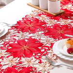 table table noël brodée fleurs poinsettia houx dorées maison hotelDecoration festive traditionnelle polyestère