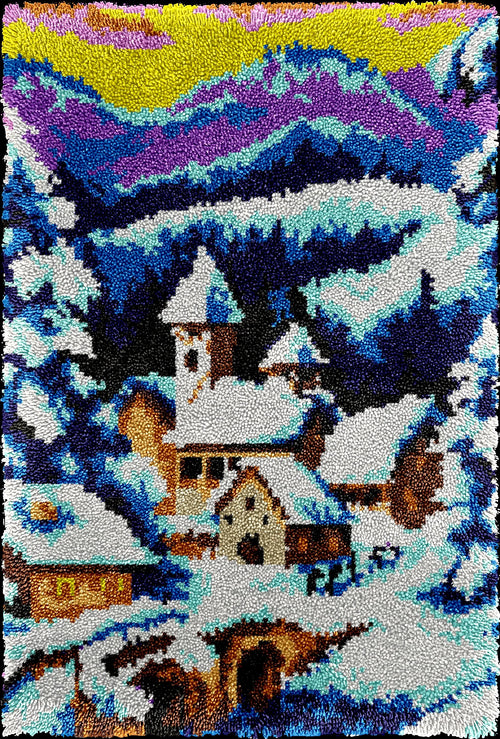 kit laine segmentée fabriquer tapis crochet paysage forêt montagne motif artisanal fait main