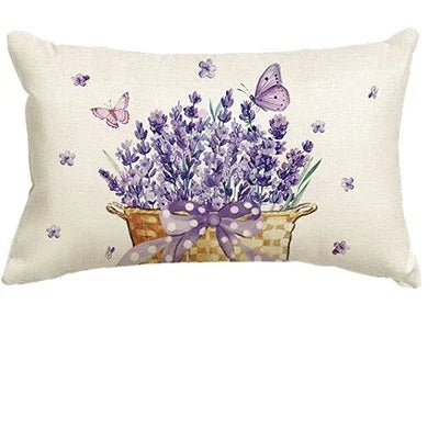 housse coussin motif floral lavande papillons violet beige rustique 30X50cm decoration autumn