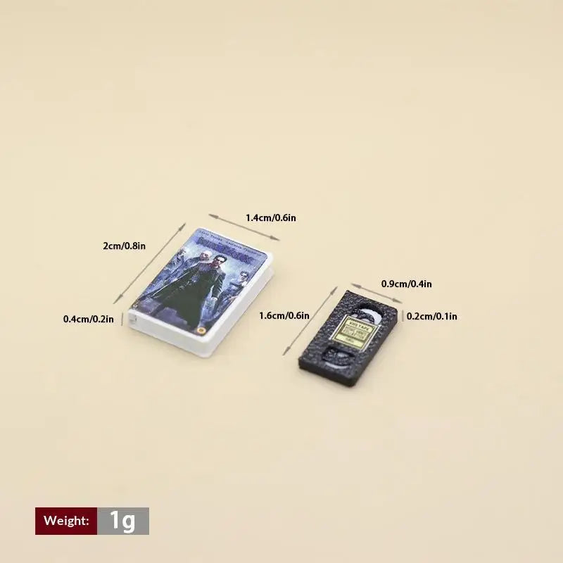 accessoires maison poupée miniature lecteur dvd cassettes vidéos disques dvds réaliste détails fins noir