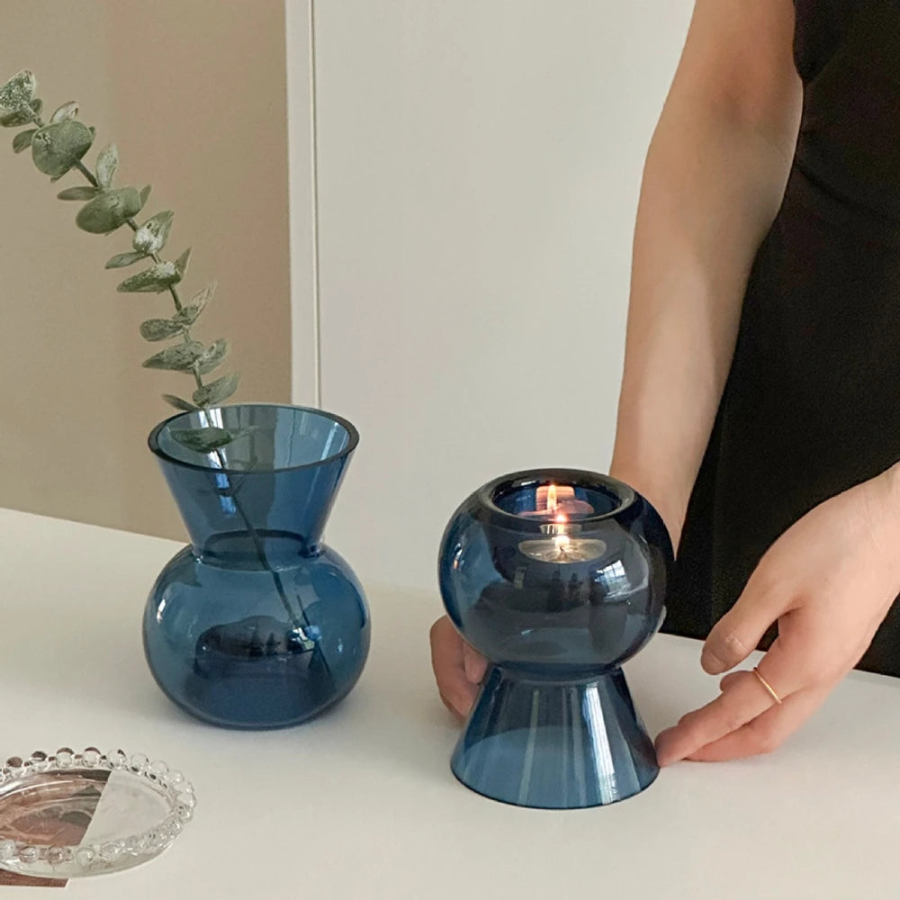 décoration moderne vase bleu bougeoir chauffe plat bougie eucalyptus salon