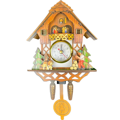 horloge murale pendule chalet animaux motifs traditionnels rustiques bois naturel salon chambre