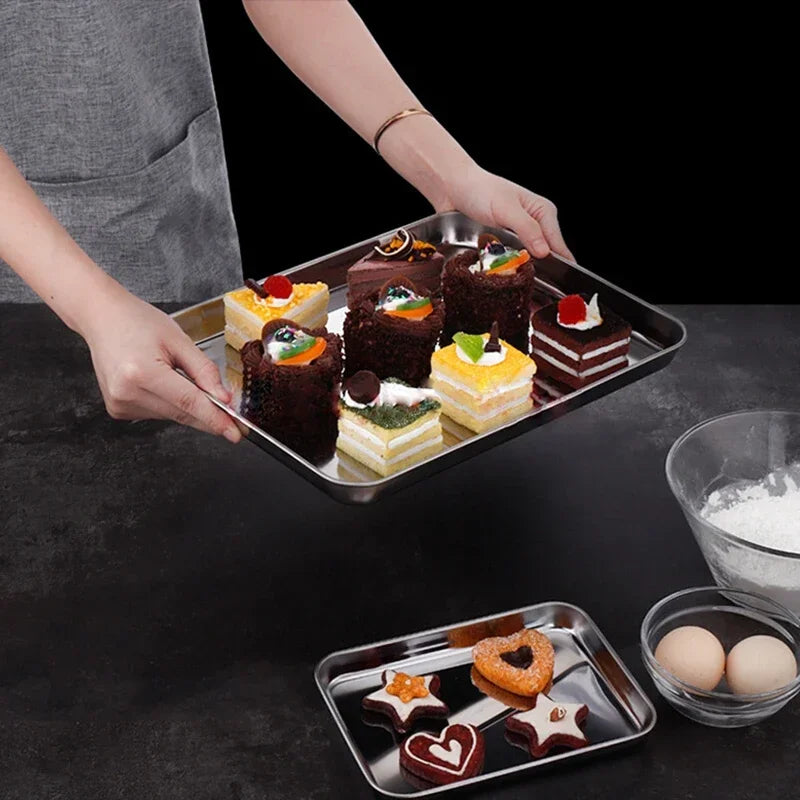 plateau rangement moderne acier inoxydable plat argenté lisse cuisine serveur