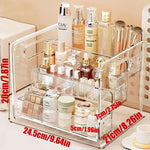organisateur maquillage transparent acrylique moderne niveaux rangement palette fards poignées cosmétiques salle bain