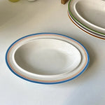 assiettes ovales rayées blanc bleu rouge vaisselle classique cuisine décoration table après midi thé