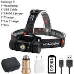 lampe frontale led noire moderne bande ajustable détecteur mouvement ipx4 rechargeable 18650 batterie