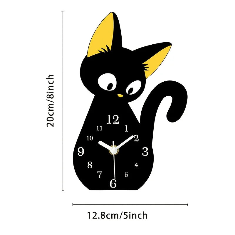 horloge chat stylisé moderne quartz aiguille acrylique noir jaune chambre salon