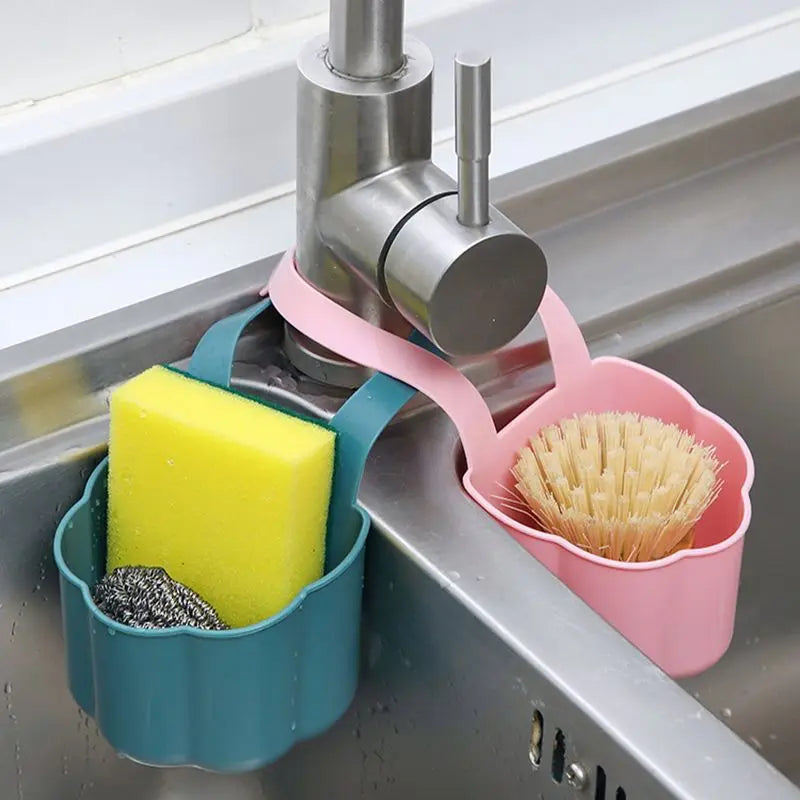 porte éponge réglable moderne multi usages support mural rangement cuisine sain bleu rose gris