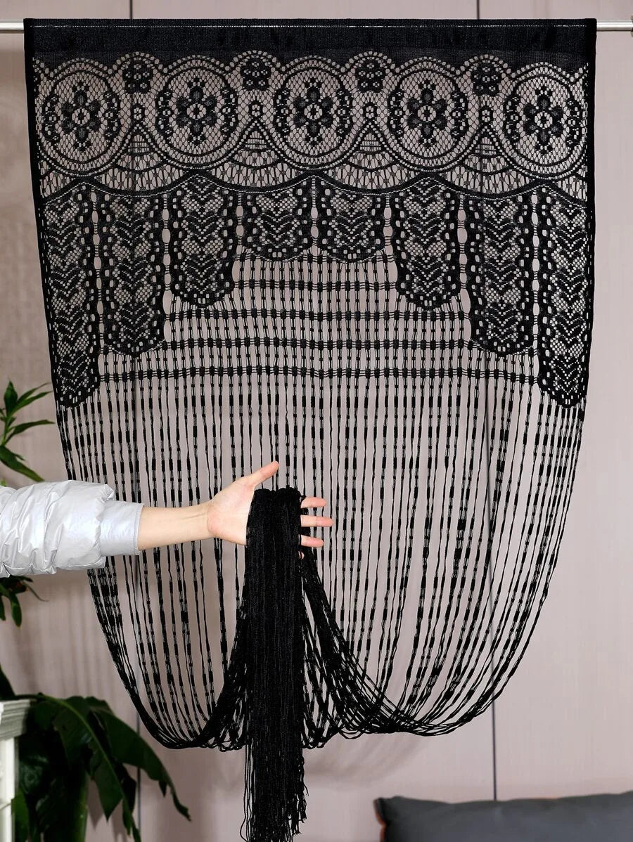 rideau noir dentelle motifs géométriques classique opaque porte vintage