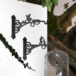 support mural décoratif artisanal oiseaux branches motifs floraux vintage équerre suspendue pot fleur balcon