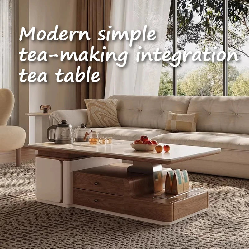 table basse moderne bois naturel rangement tiroirs salon simple minimaliste
