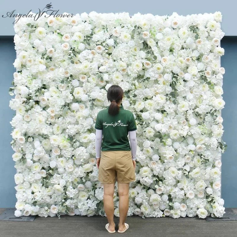 panneau décoratif floral blanc vert fleurs artificielles moderne élégant intérieur extérieur mariage romantique