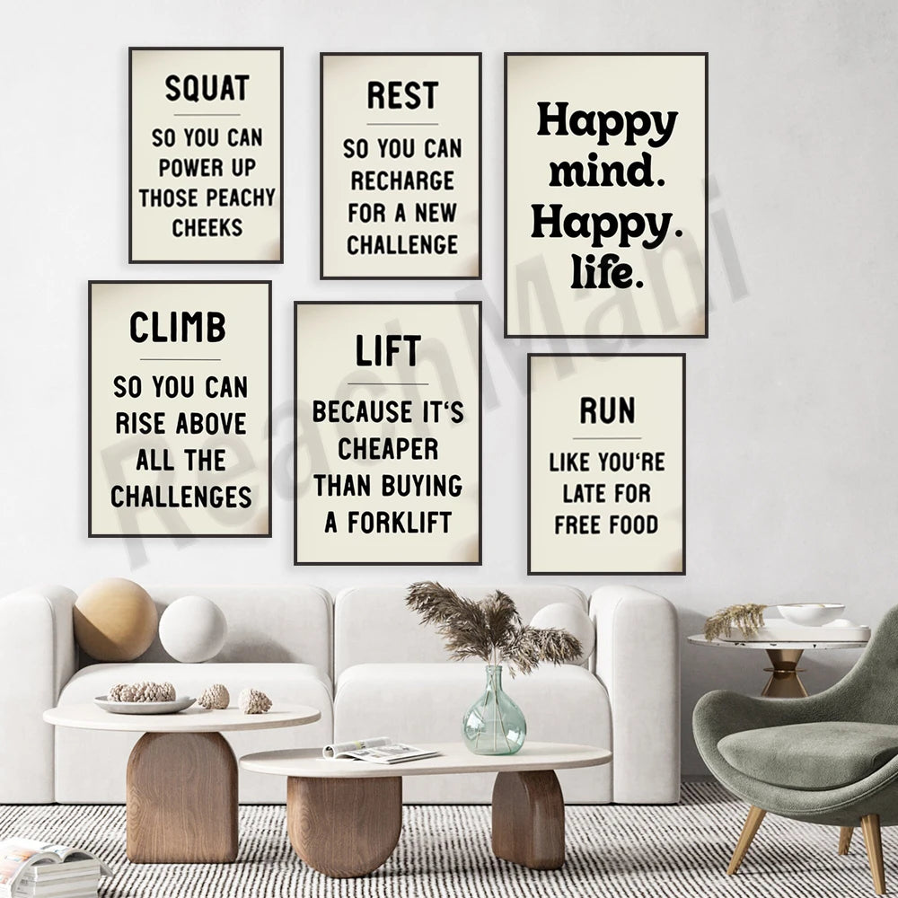 Une série d'affiches encourageantes et motivantes avec des slogans inspirants pour stimuler l'esprit et le mode de vie.