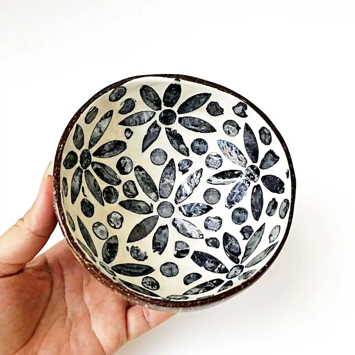 bol décoratif coquille coco artisanal mosaïque bois rangement bijoux clés maison
