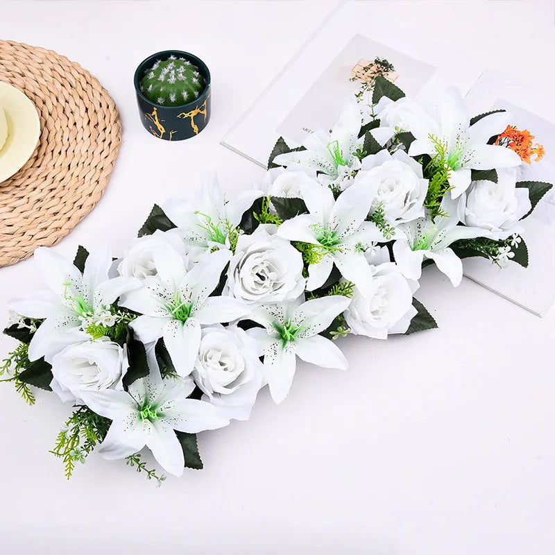 décoration intérieure bouquet artificiel fleurs lys roses moderne clips métalliques bleu rose violet vert