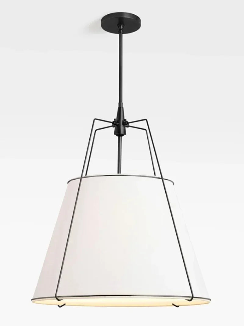 Suspension lumineuse moderne conique blanche dorée haut bas tissu opaque e27