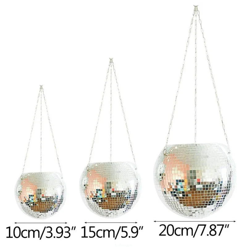 cache pot suspendu moderne miroirs argenté doré décoration noël plante fleur chaînes métal balconintérieur