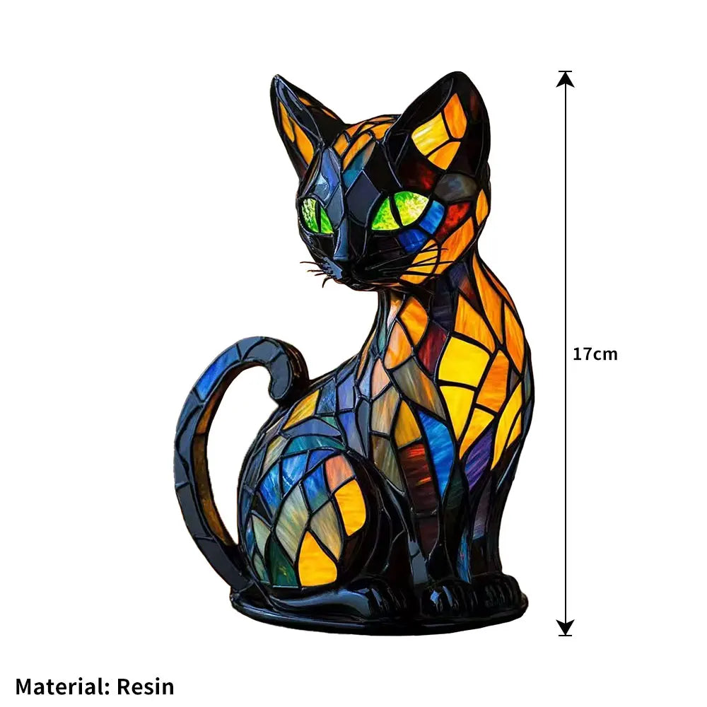 lampe poser chat mosaïque couleur art déco noir orange jaune bleu vert violet