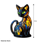 lampe poser chat mosaïque couleur art déco noir orange jaune bleu vert violet