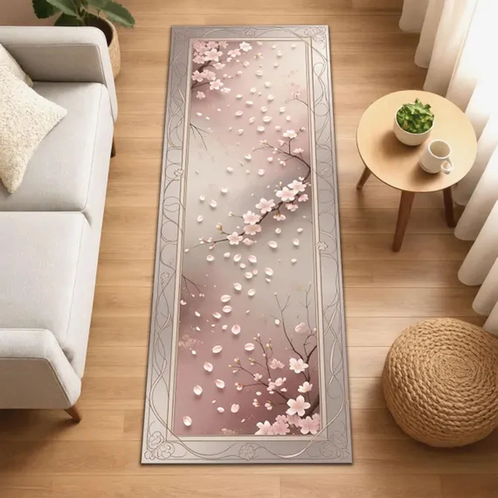 tapis moderne fleurs branches vagues géométriques noir rose beige bleu clair gris salon chambreextérieur