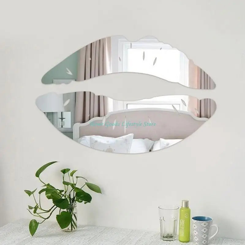 miroir mural adhésif forme lèvres couleur or rouge noir moderne décoration intérieure blanc