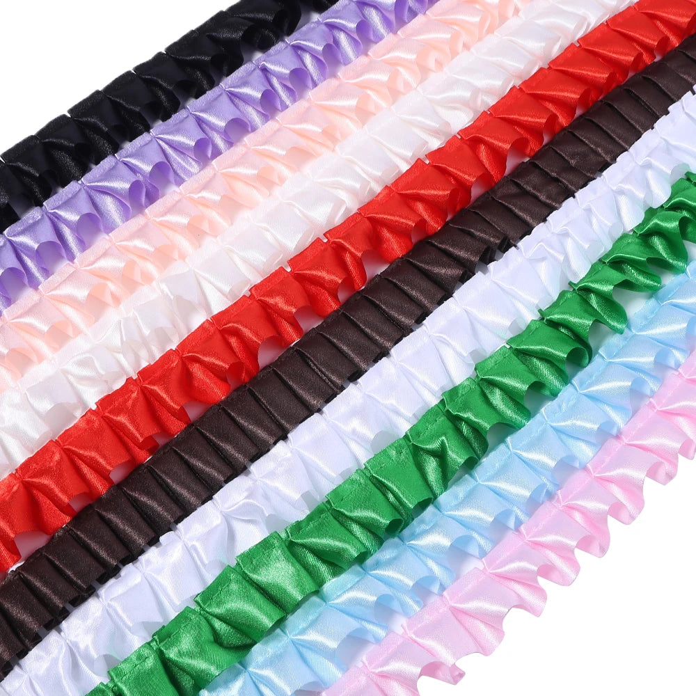 ruban plissé polyester noir rose blanc rouge vert bleu violet décoratif 2.5cm 3yards