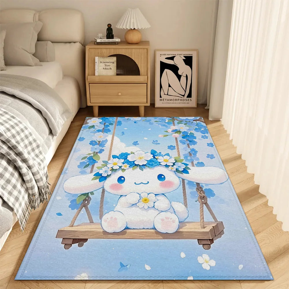 tapis cartoon lapins fleurs chambres bain résistant antidérapant bleu blanc vert jaune