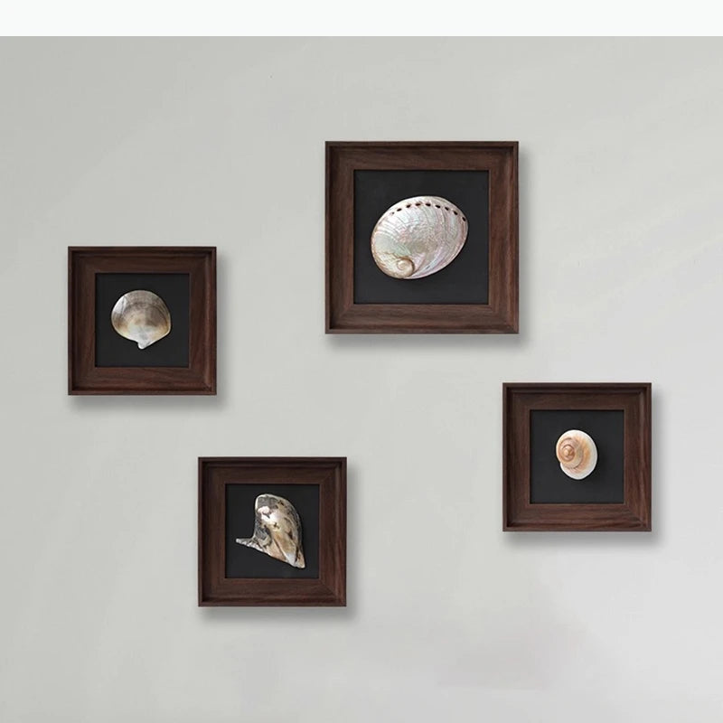 décoration murale coquilles naturelles classiques cadre brillant noir marron salon chambre affichage ornement traditionnel