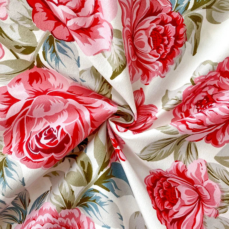 taies d'oreiller polyester fleurs roses feuilles vertes classique blanc rose vert gris