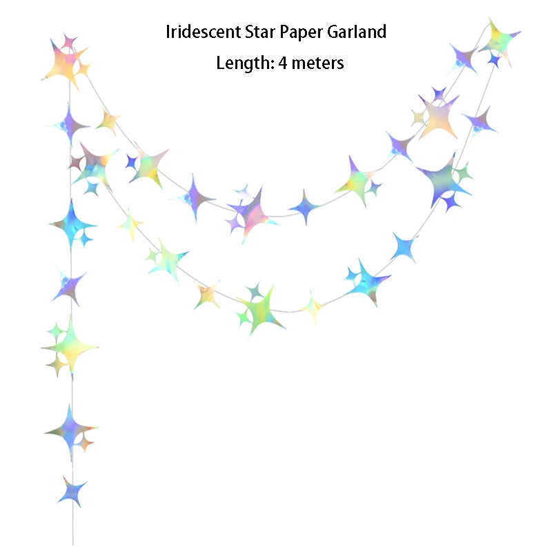 guirlande décorative multicolore stars lunes cercles effet holographique iridescent enfantin cosmique festif