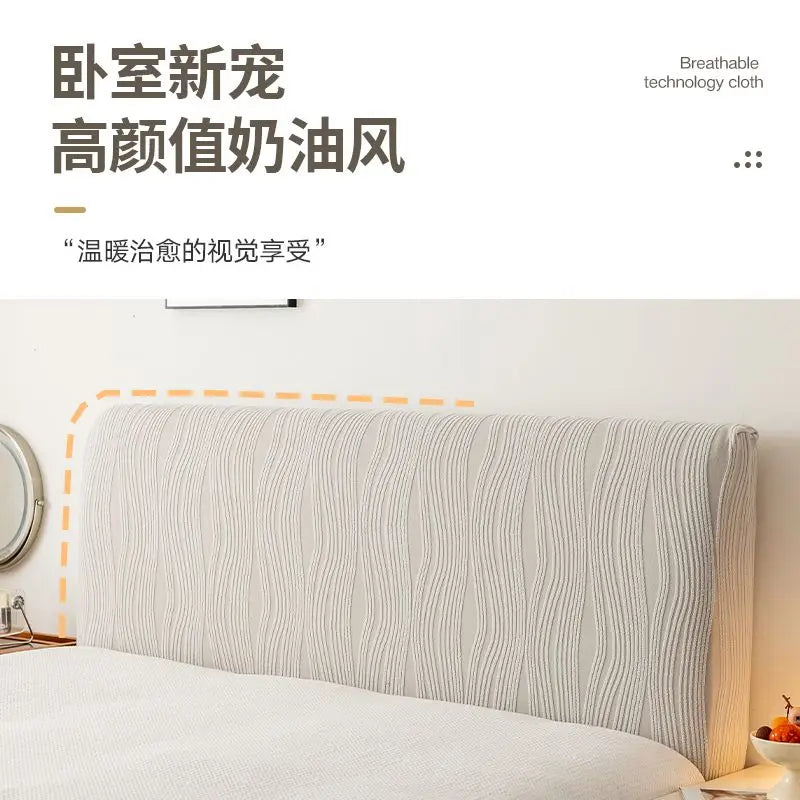 couvre tête lit moderne rayures horizontales beige clair anti salissure adhésif polyestere