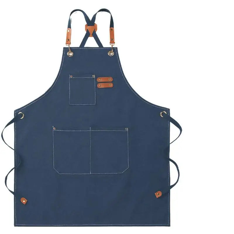 tablier professionnel coton toile épaisse gris noir marron coutures contrastantes réglables poches utilitaire