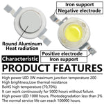 diodes led puissantes 1w 3w blanc jaune neutre froid support fer clips métalliques moderne