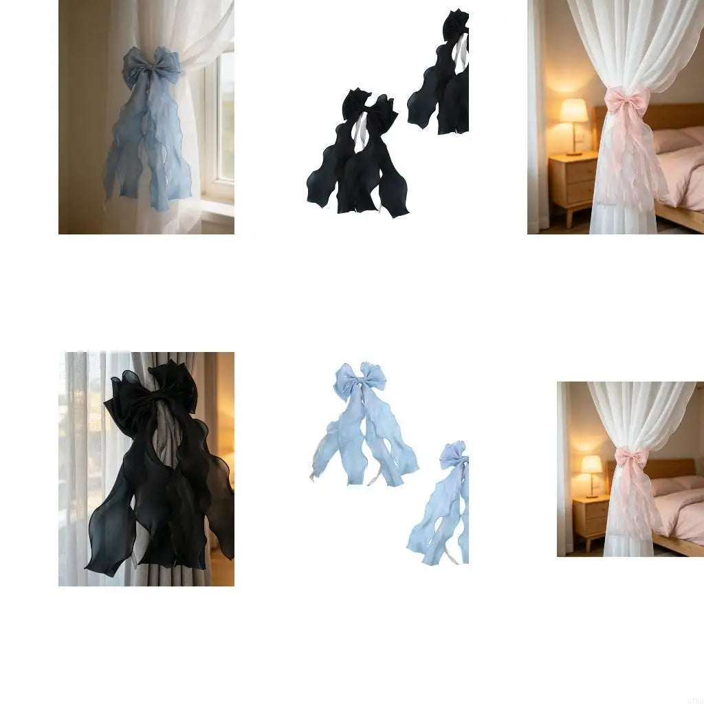 rubans décoratifs ondulés plissés élégants moderne rideaux bleu clair noir rose pâle