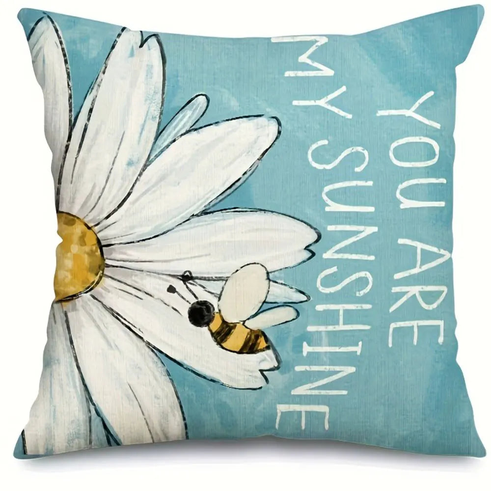 housse coussin polyester motif fleur bleue moderne texte printemps coussins différentes tailles